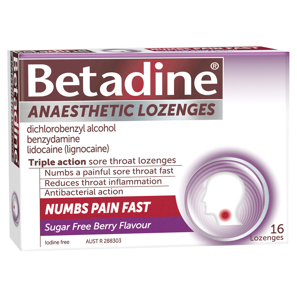 Betadine Anesthetic Sore Throat Lozenges Sugar Free Berry 16pk