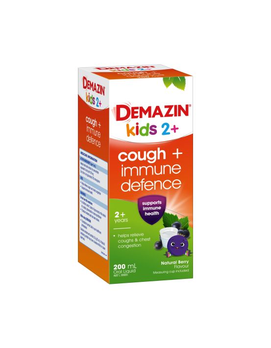 Demazin Kids 2+ Cough + Immune Defence Syrup Natural Berry Flavour 200mL  4844