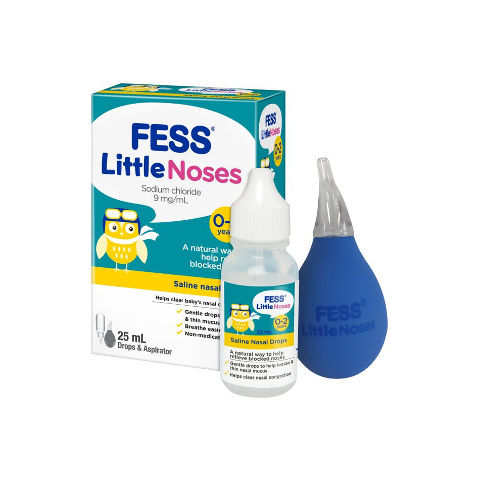 FESS Little Noses 0-2 Years+ Saline Nasal Drops + Aspirator 25mL 0651