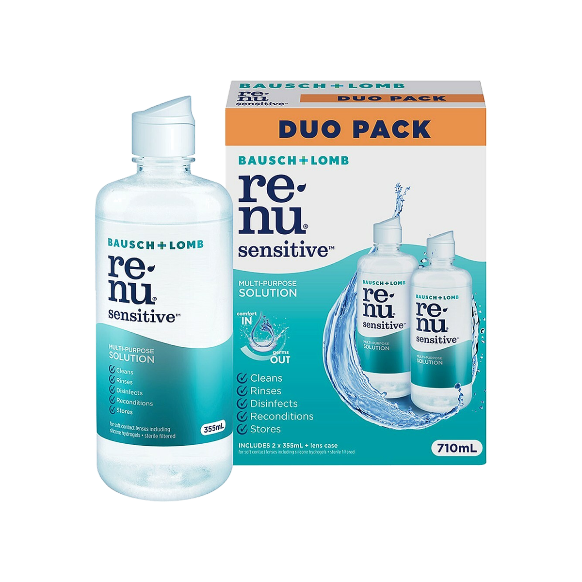 Bausch & Lomb Renu SENSITIVE Multi purpose Duo Pack 710mL + Lense Case