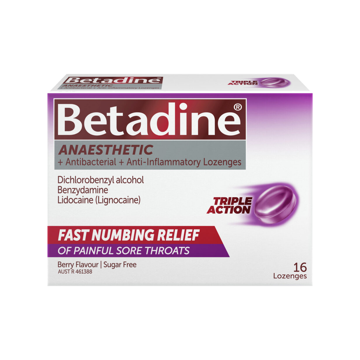 Betadine Anesthetic Sore Throat Lozenges Sugar Free Berry 16pk
